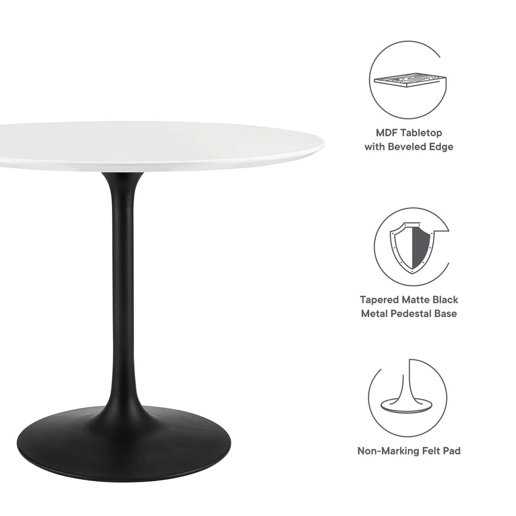 Modway Lippa 36" Round Wood Dining Table, White Top, Black Base