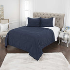 Rizzy Home | Bq4709 | Polyester Quilt | 106"X92" Blue/Neutral/ Solid