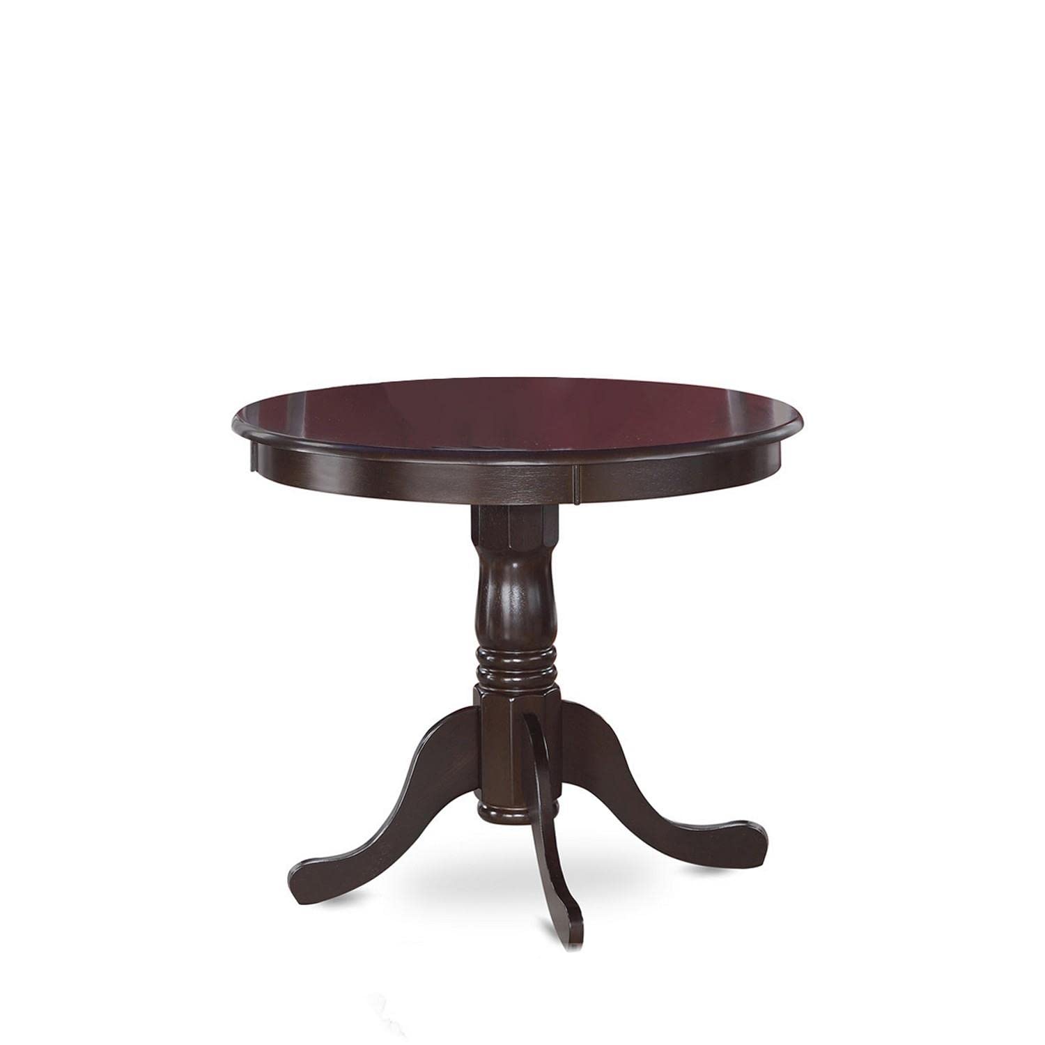 East West Furniture ANTI3-CAP-W 3 Piece Dining Set Contains a Round Kitchen Table with Pedestal and 2 Dining Chairs, 36x36 Inch, Cappuccino