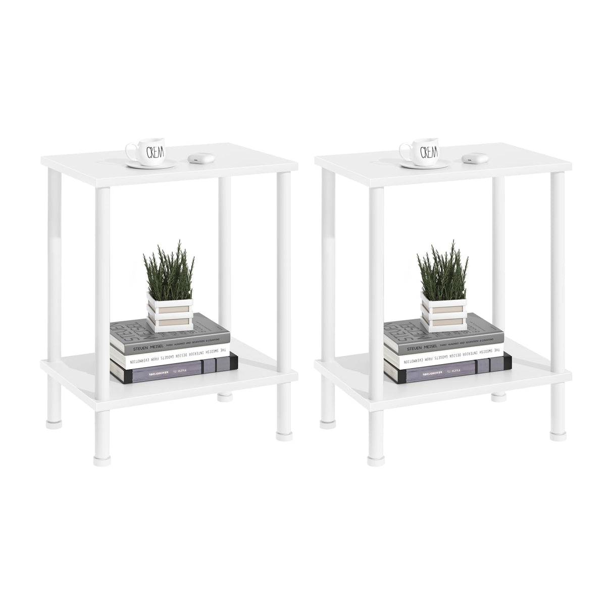 YUFAM End Table,Small Side Table,2-Tier Nightstand with Storage Shelf,Sofa Bedside Table for Small Spaces in Living Room,Bedroom, Office,Stable Frame,Easy Assembly,White