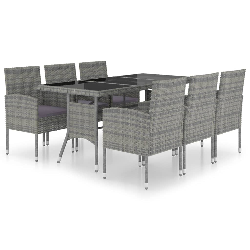 vidaXL Patio Dining Set 7 Piece Outdoor Garden Terrace Yard Patio Table and Chair Seating Seat Dining Set Furniture Poly Rattan Anthracite and Gray