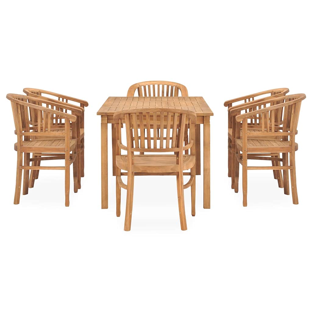 vidaXL 7-Piece Solid Teak Wood Patio Dining Set - Weather Resistant, Robust Construction, Easy Assembly, Brown