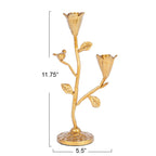 Creative Co-Op Hand-Forged Cast Iron Candelabra With Flowers And Bird, Holds 2, Gold Taper Holder