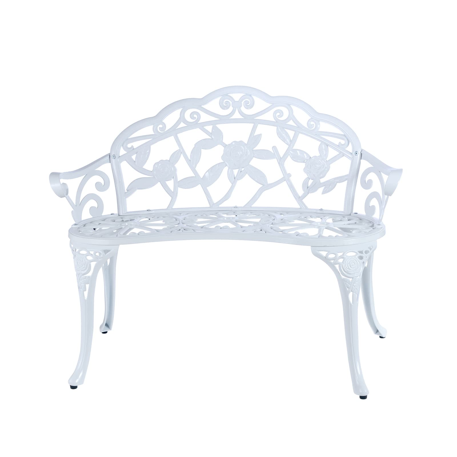 Jardin De Centennial Patio Garden Bench Metal Park Bench Cast Aluminum Outdoor Furniture With Floral Rose For Patio,Park,Lawn,Yard (White)