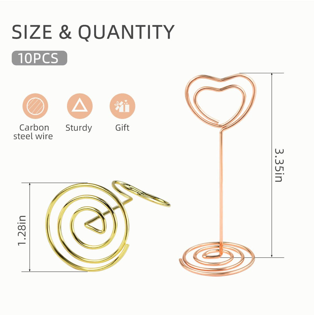 10 Pcs Table Number Holders Heart Shaped Table Number Stand Place Card Holder Mini Wire Table Card Holder Picture Photo Holders