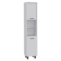 Kitchen Pantry 79" H, 2 Open Storage Shelves, 3 Internal Shelves, 2 Doors, 4 Legs, White