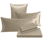 Ersmak 7 Pieces Satin Sheets Set King Size, Luxury Silky Sand Satin Bed Sheets Set With 1 Deep Pocket Fitted Sheet, 1 Soft Flat