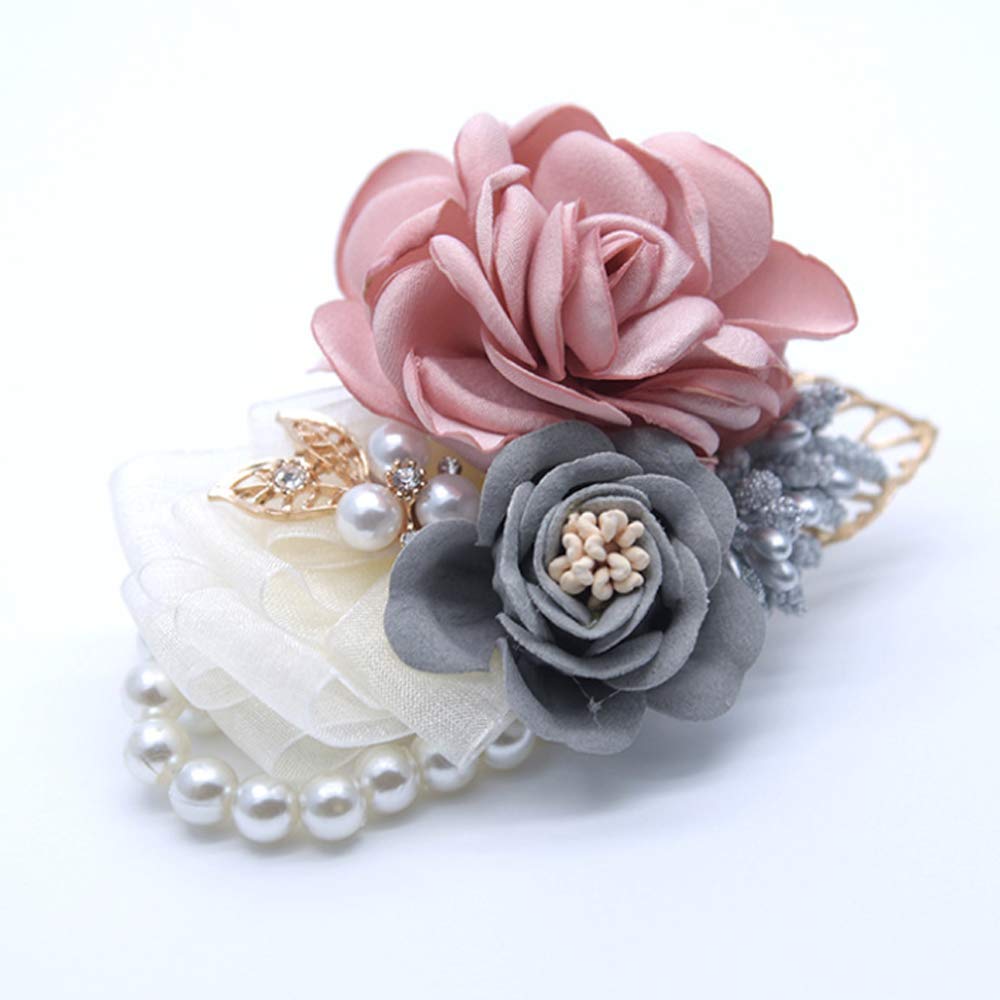 Teensery Wedding Bride Wrist Corsage Bridesmaid Wrist Flower Artificial Rose Faux Pearl Bracelet For Wedding Prom Party