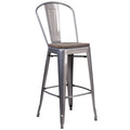 Flash Furniture Lily 30" High White Metal Barstool With Back And Wood Seat