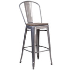 Flash Furniture Lily 30" High White Metal Barstool With Back And Wood Seat