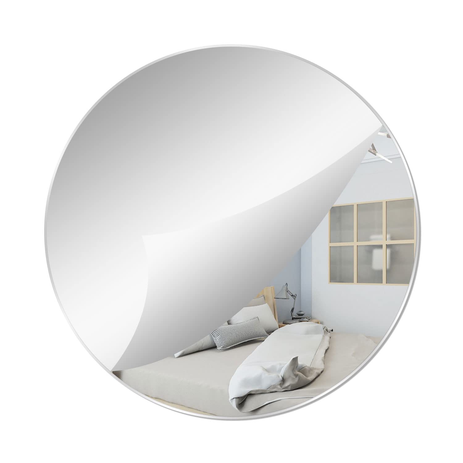 DARENYI 7.87 Round Wall Mirror Tile, Self Adhesive Non Glass Mirror Sticker Acrylic Mirror Disc High Clear Wall Mirror Circle Mi