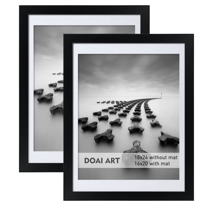 DOAI ART 18x24 Poster Frame Black 2 Pack without Mat or 16x20 Picture Frame with Mat - Polished Plexiglass for Wall Vertically o