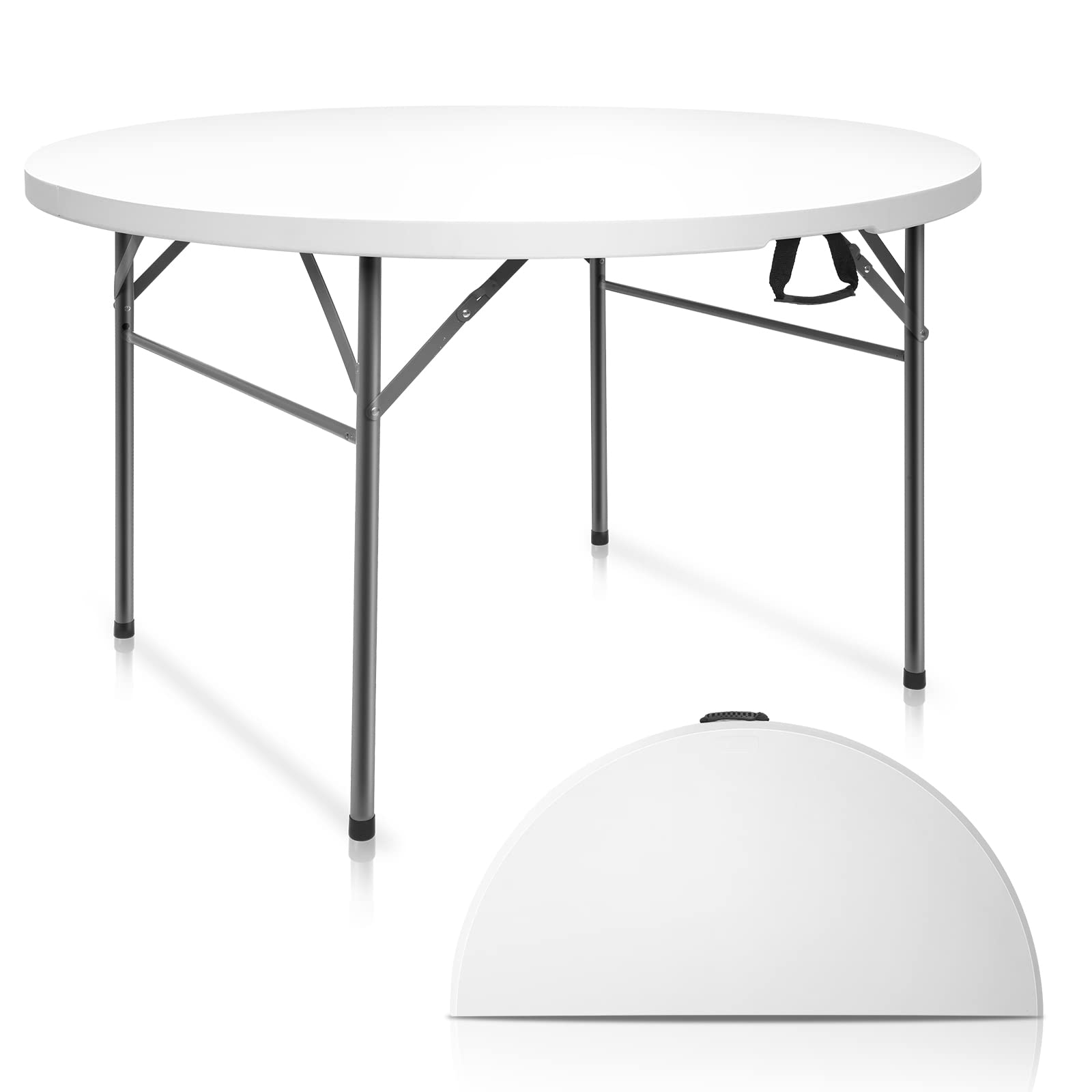 Vingli 48' Round Bi-Folding Commercial Table, 4 Feet Portable Plastic Dining Card Table For Kitchen Or Outdoor Party Wedding Event, 4-Pack