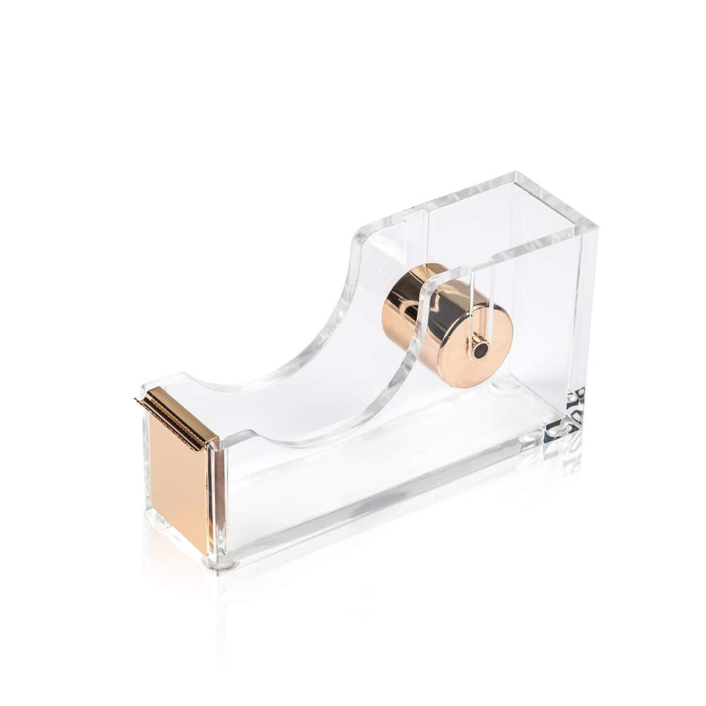 Sirmedal Contemporary Ultra Clear Acrylic Gold Quality Tape Dispenser Single Hand Dispensing Acrylic Gold Tape Dispenser, Tape D