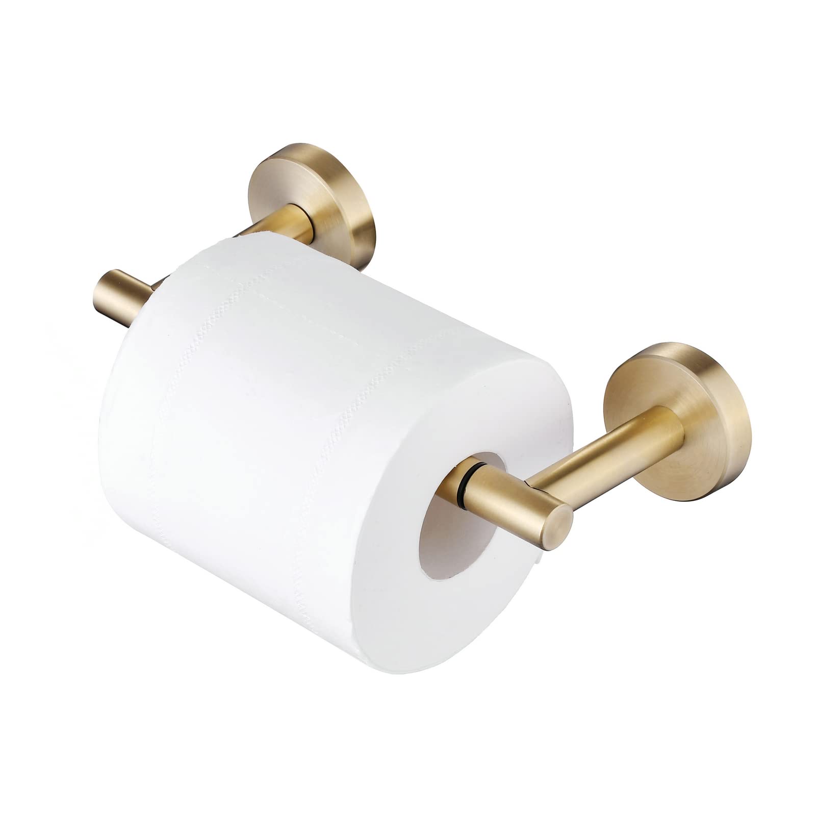 Brushed Gold Toilet Paper Holder for Bathroom, Double Post Pivoting Tissue Roll Holder, Wall Mounted Detachable TP Holder, SUS30
