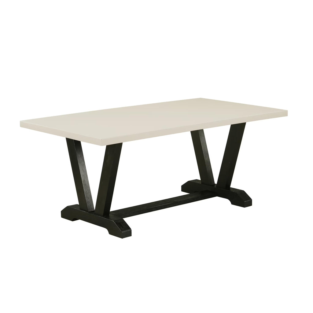 East West Furniture V627MZ606-6 6 Piece Dining Set Contains a Rectangle Dining Room Table with V-Legs and 4 Shitake Linen Fabric Parson Chairs with a Bench, 40x72 Inch, Multi-Color