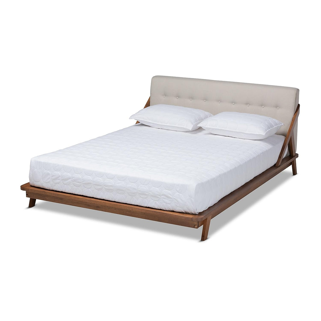 Baxton Studio Sante Platform Bed, King, Beige and Walnut (156-9292-HiT)