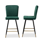 Baxton Studio Preston Modern Luxe and Glam Green Velvet Fabric Upholstered and Two-Tone Black and Gold Finished Metal 2-Piece Bar Stool Set