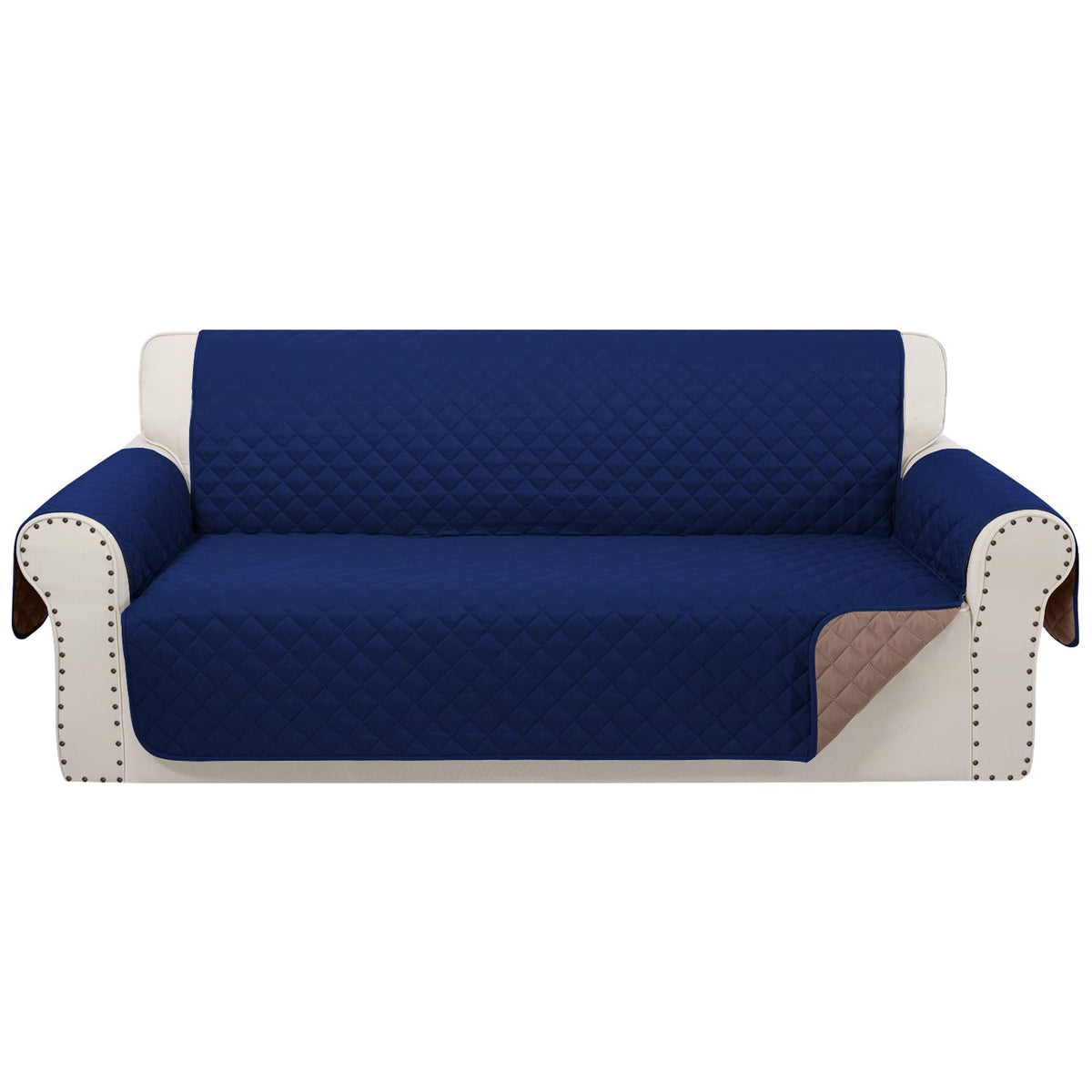 Luxshare Home Reversible Sofa Covers Couch Cover Furniture Protector For Dogs Elastic Straps Water Resistant(Sofa,Navy/Camel)