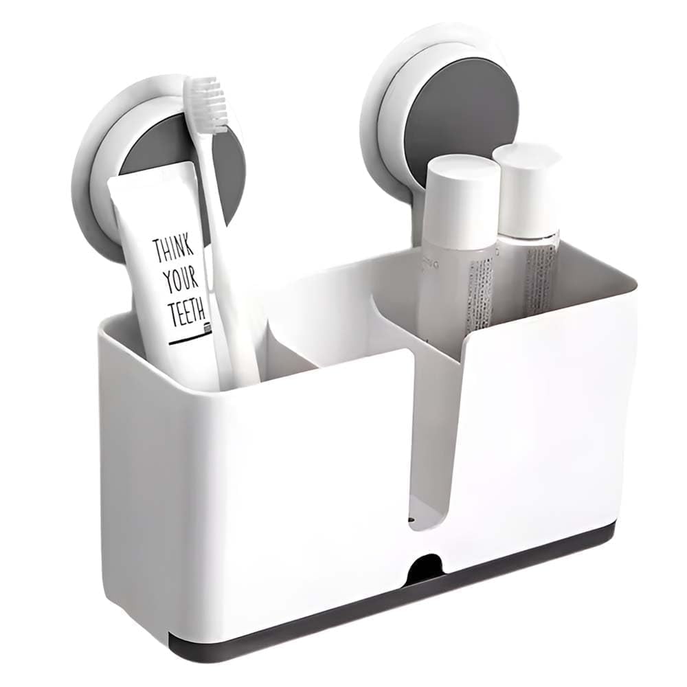 Wall Mounted Toothbrush Holder with Toothpaste Dispenser, Plastic Bathroom Organizer, Drainage Toothbrush Storage Rack for Elect