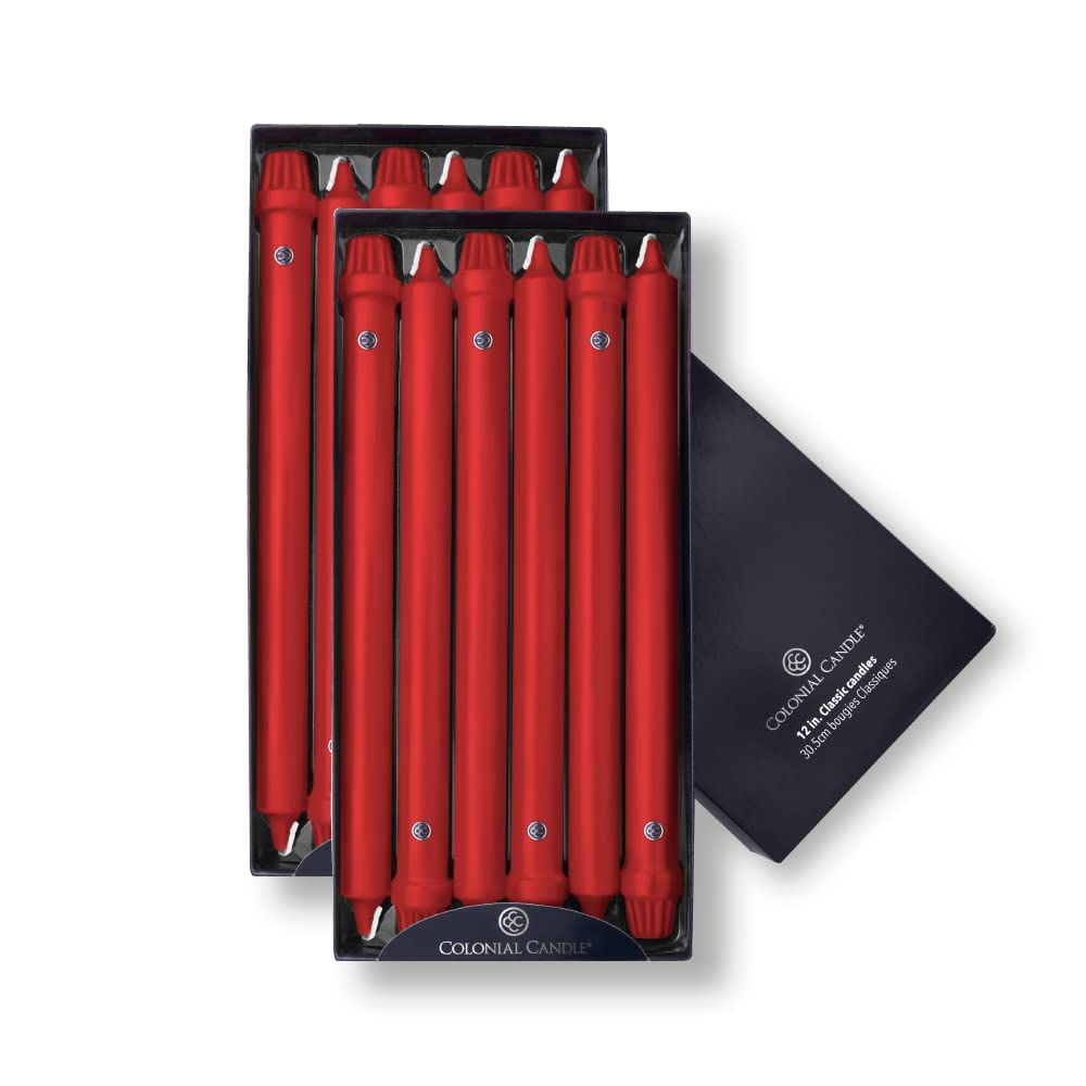 Colonial Dripless 12-Inch Candle with Classic Tip, Red