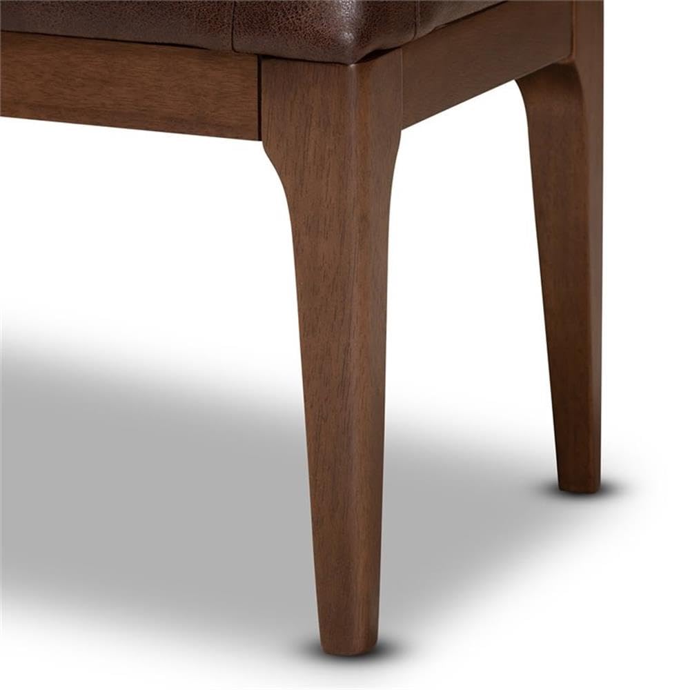 Baxton Studio Walsh Mid-Century Modern Dark Brown Faux Leather Upholstered and Walnut Brown Finished Wood Dining Bench