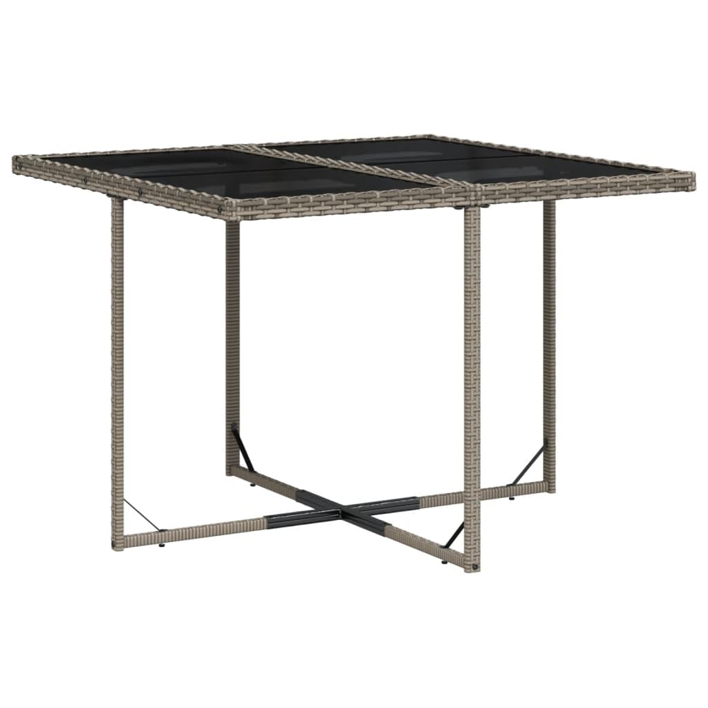 vidaXL Patio Dining Set with Cushions - 9 Piece Gray Poly Rattan Outdoor Furniture, Tempered Glass Table & Folding Chairs
