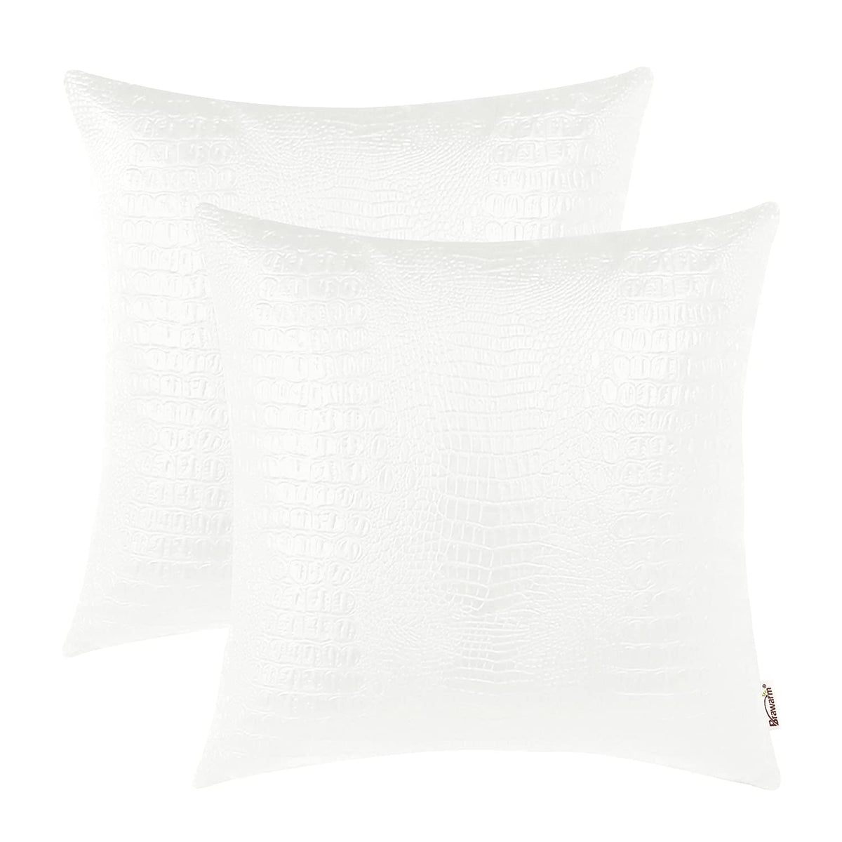 BRAWARM Faux Leather Pillow Covers 18 X 18 Inches, White Leather Pillow Covers Pack of 2, Crocodile Leather Decorative Throw Pil