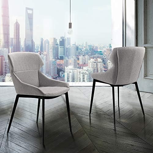 Kenna Modern Dining Chair In Matte Black Finish And Gray Fabric  Set Of 2