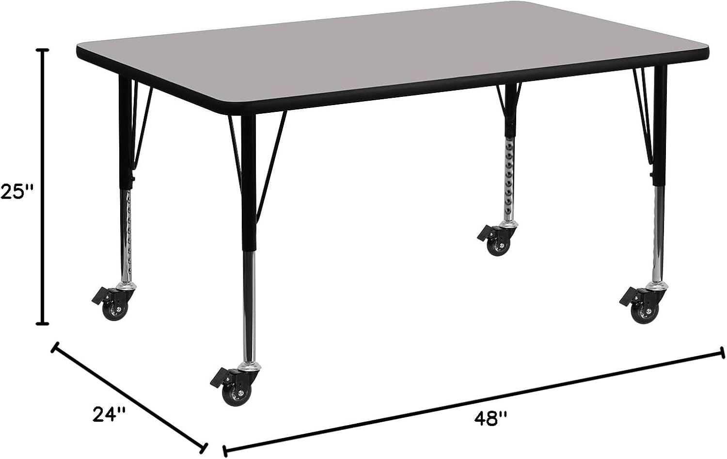 Mobile 24W x 48L Rectangular Grey HP Laminate Activity Table - Height Adjustable Short Legs