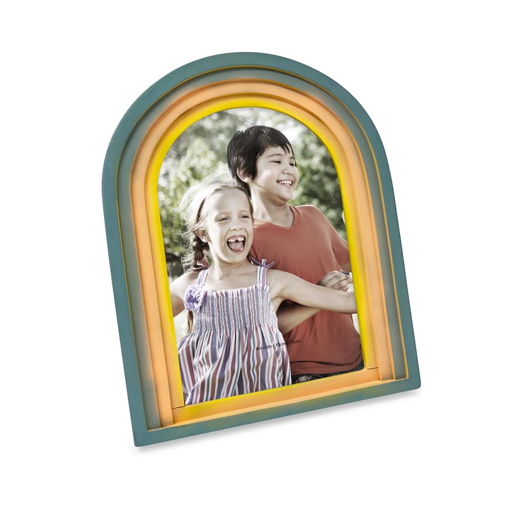 Isaac Jacobs 4x6 Vertical Rainbow Arc Resin Picture Frame with Gradient Design, Decorative Photo Frame, Tabletop & Wall Display,