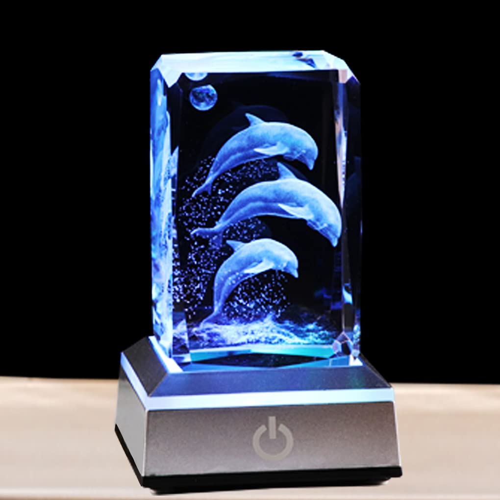 Qianwei 3D Laser Etched Crystal Dolphin Gifts for Women Men,Dolphin Decor Glass Figurines Statue Stuff for Room Decorations Birt