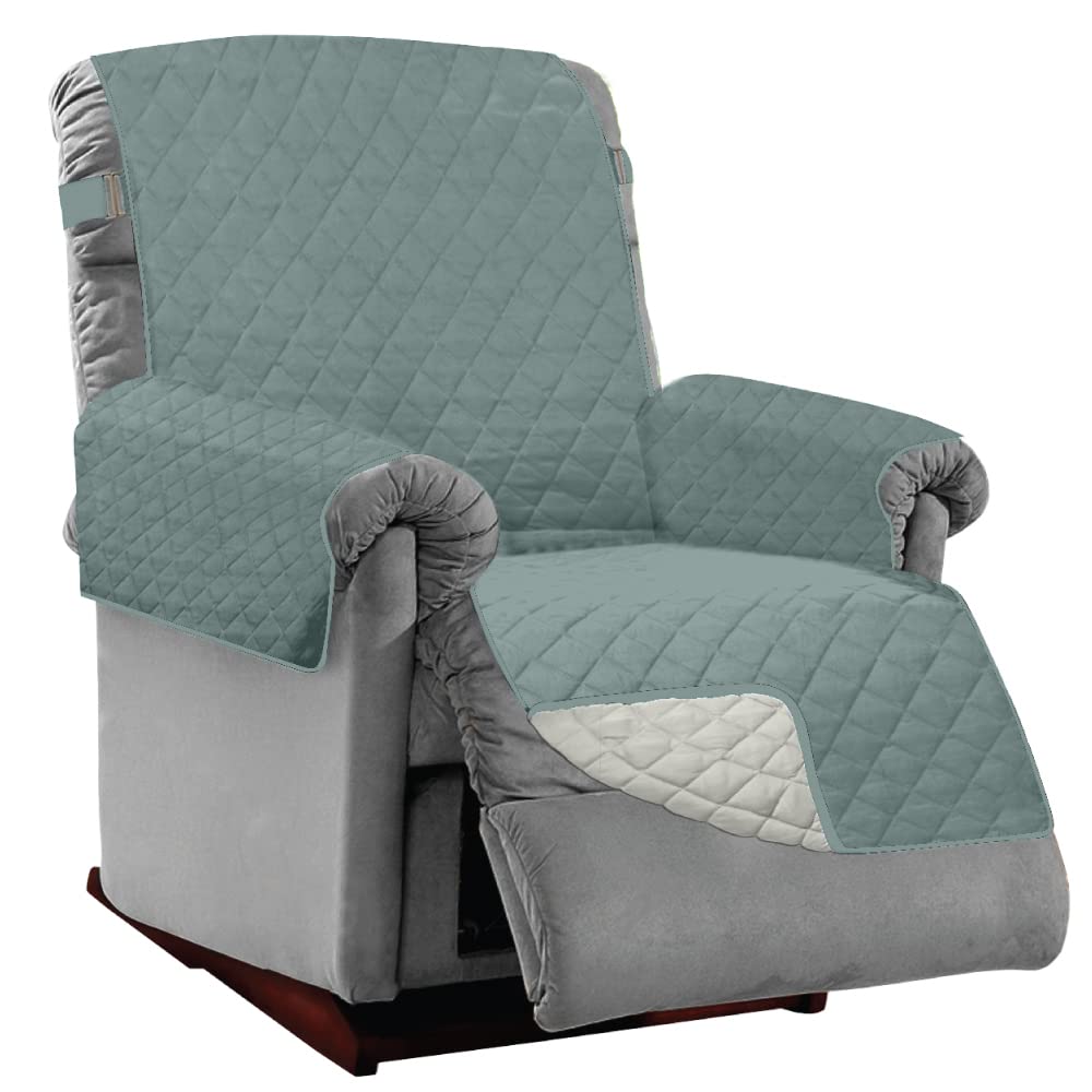 Sofa Shield Patented Recliner Slip Cover, Large Cushion Protector, Reversible Stain And Dog Tear Resistant Slipcover, Quilted Microfiber 28” Seat, Washable Covers For Dogs Pets Kids, Seafoam Cream