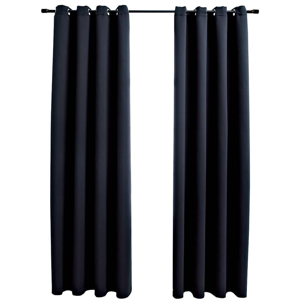 vidaXL Elegant Blackout Curtains with Rings - 54"x63"- Black Fabric - 100% Polyester - Great for Privacy - Low Maintenance