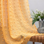 Spring Mustard Yellow Textured Curtains 90 Inch Length 2 Panels For Living Room Bedroom Dining Room Boho Back Tab Rod Pocket Pom Pom Tufted Gold Semi Sheer Curtain 90 Inches Long For Nursery Kids Room