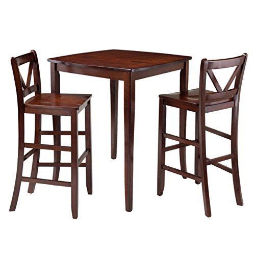 Ergode Harrington Drop Leaf High Table Set | Solid Wood | Walnut Finish | 39.37" W x 31.5" D x 36.22" H | Includes 2 Stools | Fully Assembled (94337-VV)