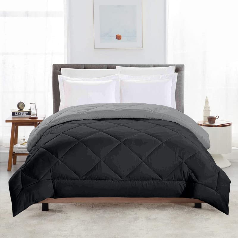 TundwalS Microfiber Reversible Solid Extra Comfort & Soft Comforter||Blanket Double Bed 210 Gsm Quilt Black  Grey 1 (Piece)