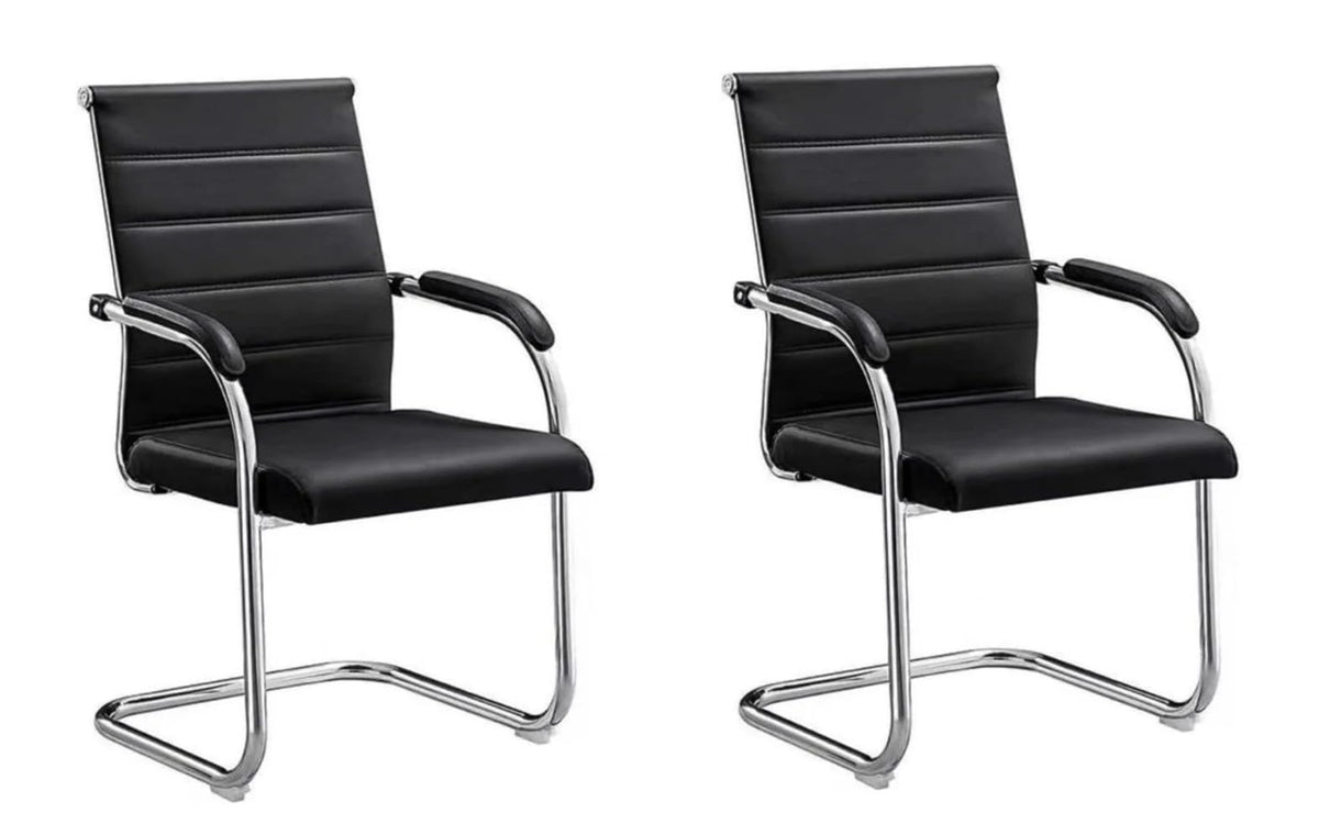 Office Seating Office Visitor Chair With Armrest | Comfortable Leather Seat & Back | Heavyduty Steel Frame | Guest, Reception &