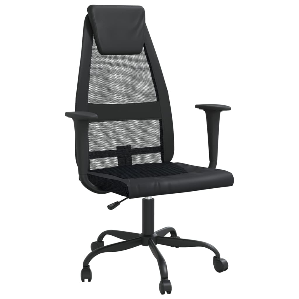 vidaXL Office Chair with Adjustable Height and Swivel Design - Breathable Mesh Fabric and Faux Leather - Durable Metal and Plywood Frame in Black