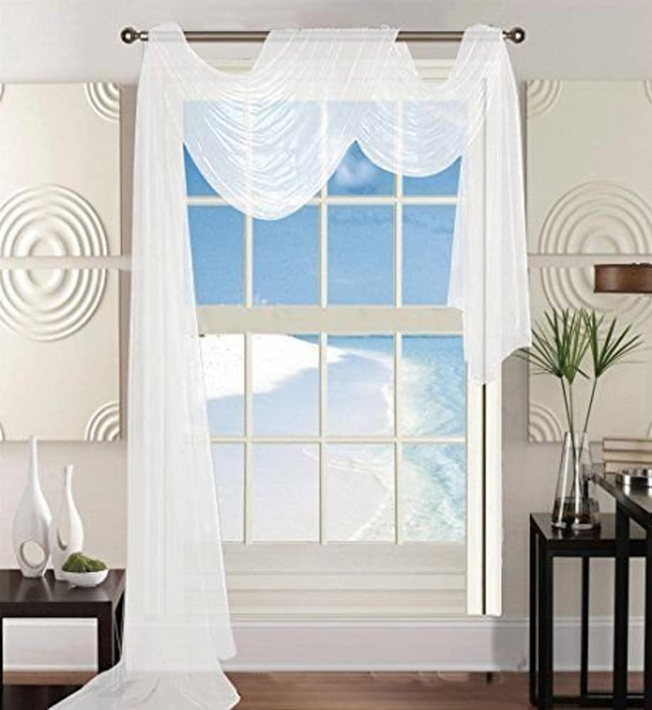 Elegant Comfort 60 x 216 Solid Curtain Sheer Voile Scarf, White