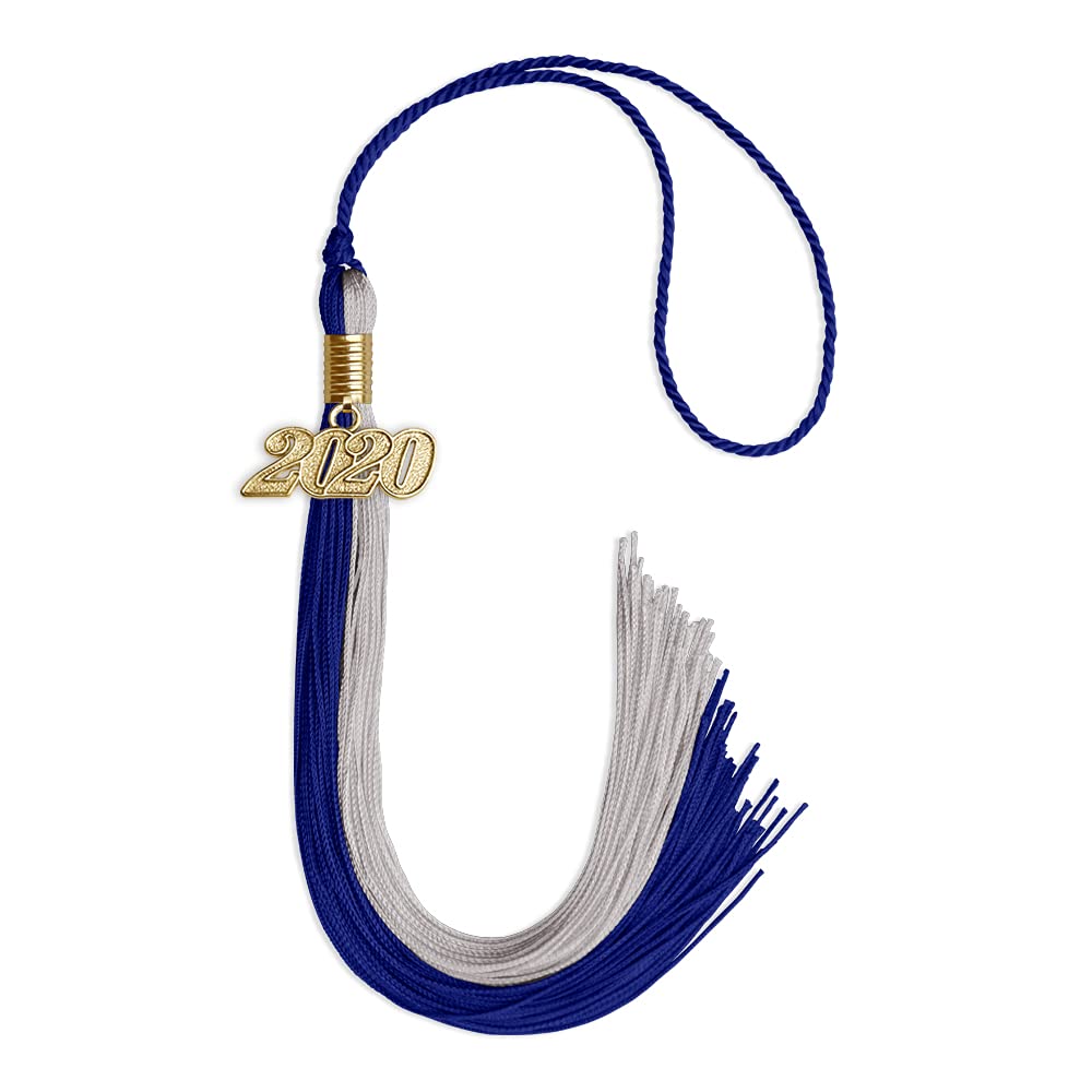 Endea Graduation Double Color Tassel with Gold Date Drop (Royal Blue/Grey, 2020)