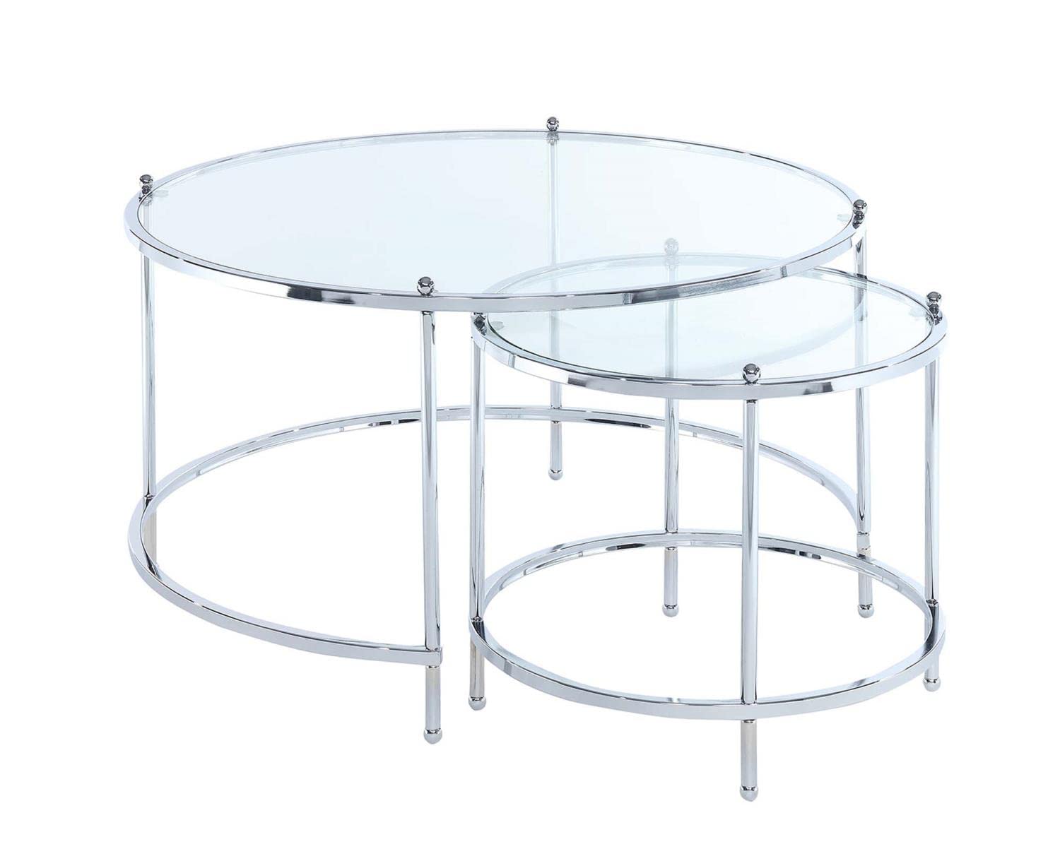 Convenience Concepts Royal Crest Nesting Round Coffee Table, Clear Glass / Chrome Frame