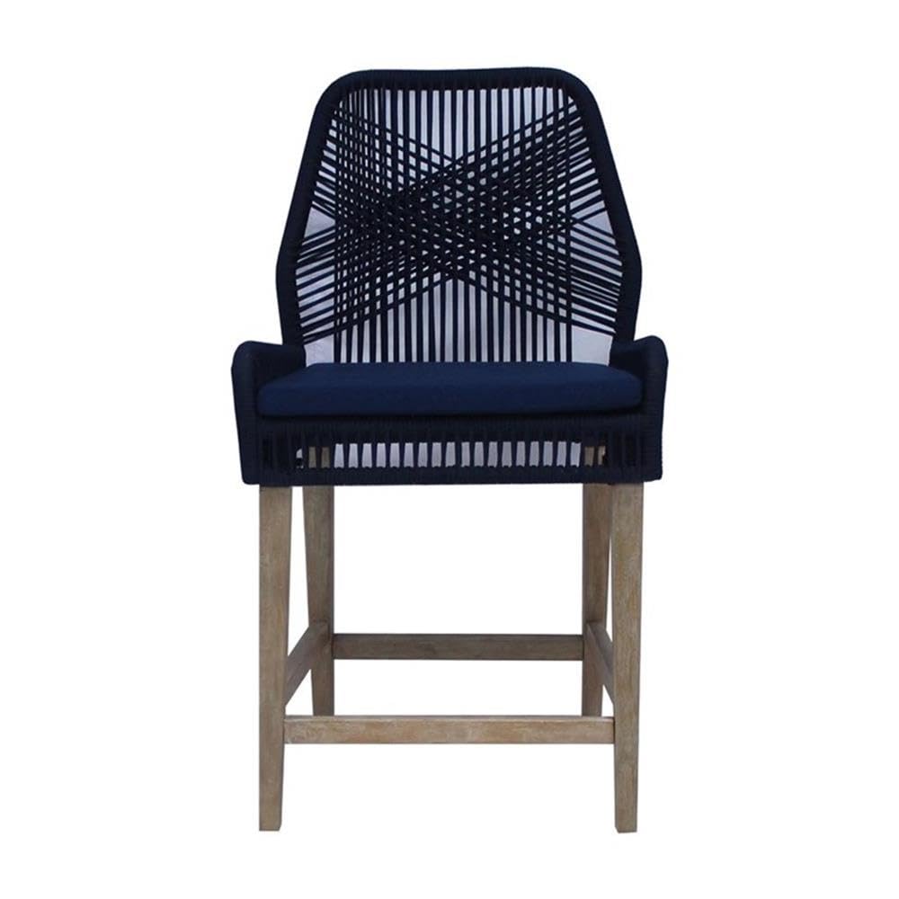 Coaster Nakia 25.5" Woven Rope & Wood Counter Stools in Dark Navy