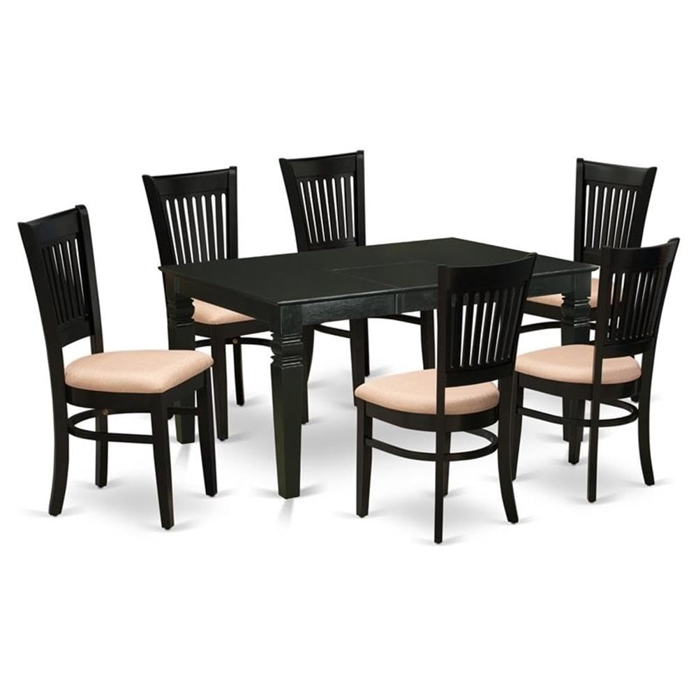 East West Furniture Weva7-Blk-C 7 Piece Dining Room Table Set Consist Of A Rectangle Kitchen Table With Butterfly Leaf And 6 Linen Fabric Upholstered Chairs, 42X60 Inch, Black