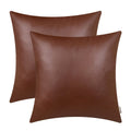 Brawarm Faux Leather Throw Pillow Covers 20 X 20 Inches - Black Leather Pilow Covers Pack Of 2, Solid Dyed Leather Pillowcases F