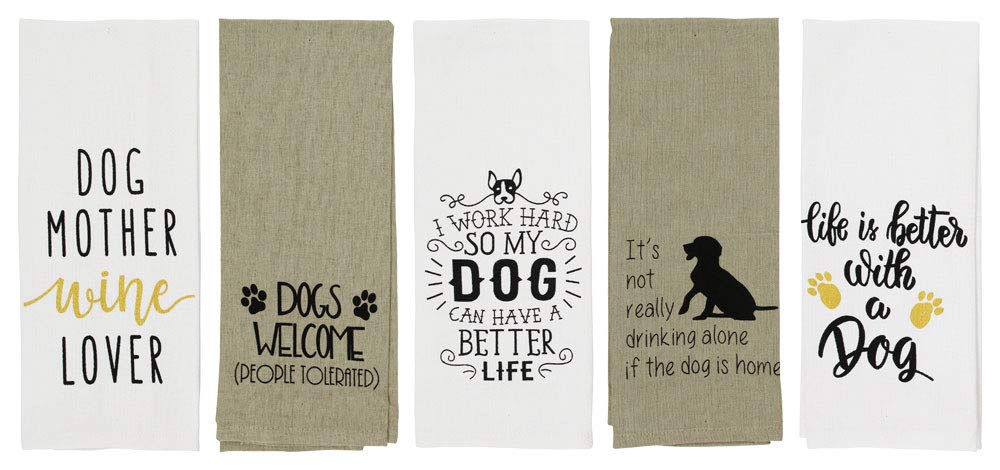 Cute Dog Kitchen Towels Set Funny Dish Towels for Puppy Dog Lovers Gifts for Women or Men Dog Hand Towels Set of 5 Cotton Flour 