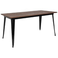 Flash Furniture Kenneth 30.25 x 60 Rectangular Black Metal Indoor Table with Walnut Rustic Wood Top