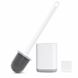 Silicone Toilet Brush with Holder, 14 inch, White and Grey
