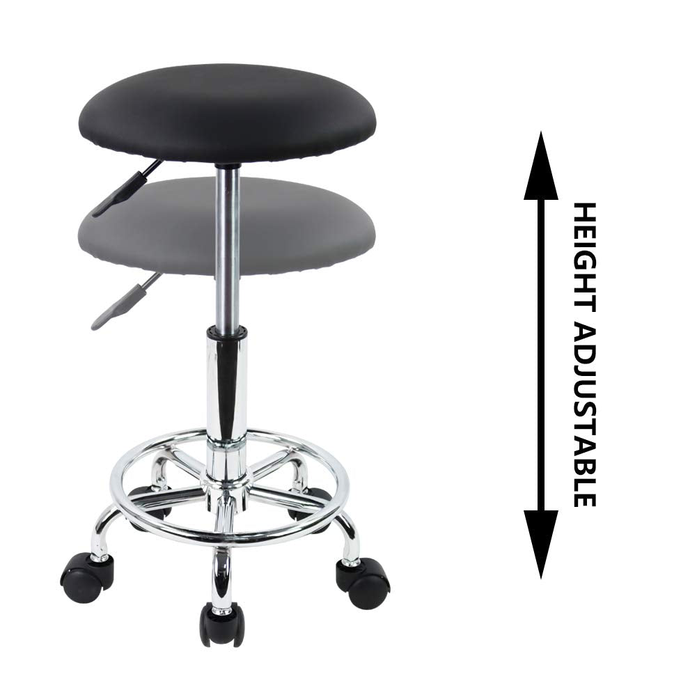 Kktoner Swivel Rolling Stool With Footrest Height Adjustable Pu Leather Salon Vanity Spa Massage Office Stool Chair Small (Black)