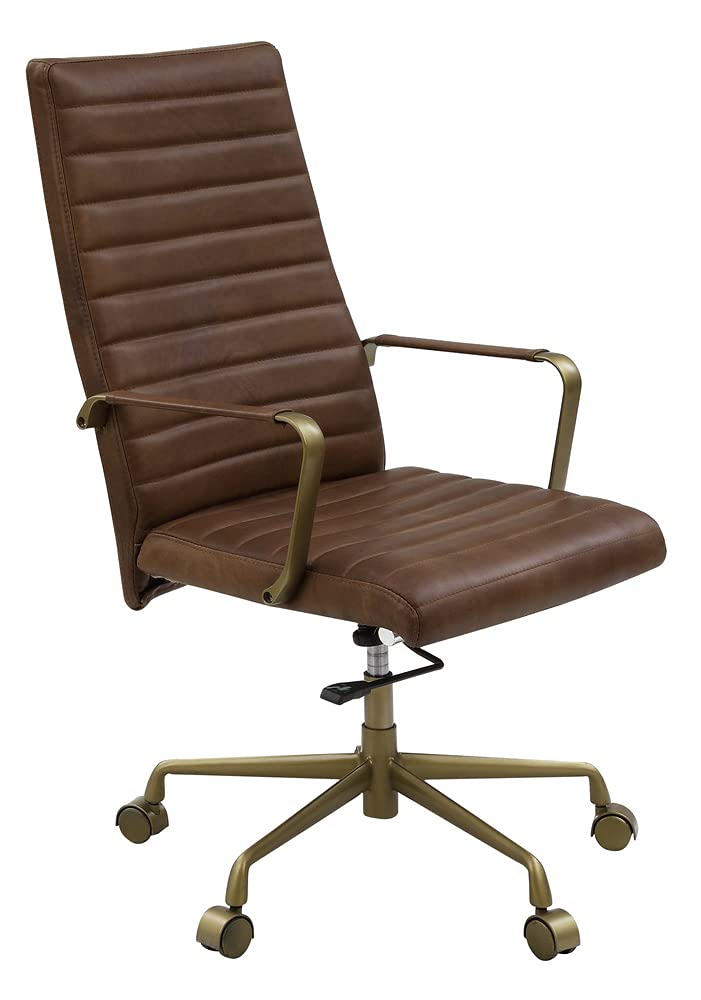 Acme Duralo Adjustable Height Swivel Office Chair in Vintage White Leather